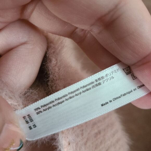 Anthropologie Light Blush Pink Eyelash Knit‎ Ruffled Turtleneck Poncho O/S - Picture 5 of 7